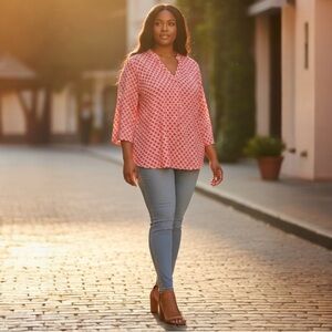 Charter Club Red and White Patterned Top